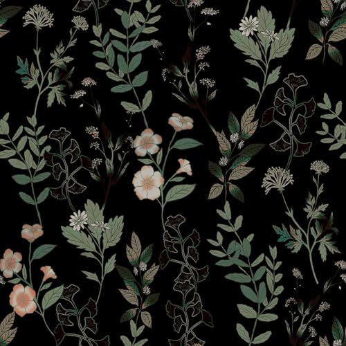 Fvlow Vintage Black Green Leaves Peel and Stick Wallpaper Waterproof Contact Paper, Self Adhesive Vinyl for Living Room Bedroom Bathroom, Removable Wall Covering Furniture Decor, 17.4" x 118" Dark - color: Black/Green, size: 17.4" x 118"