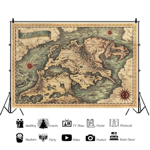 12x8ft Pirate Treasure Map Backdrop Vintage Parchment Map Sea Ocean Adventure Travel Map Photography Background Kids Children Portrait Party Supplies Wall Decoration Photo Studio Prop - size: 12x8ft