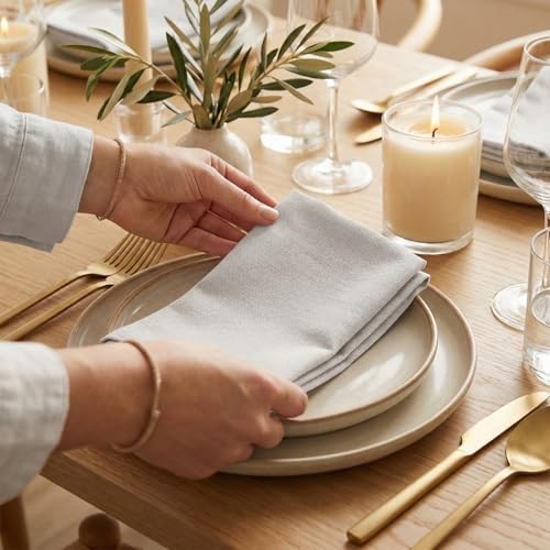 ACCENTHOME Accent Home 100% Cotton Napkins, Delicate Cloth Napkins for Dinners, Parties and Weddings，18 x 18 Inch Set of 12 - White - color: 12 - White - Twill, size: 18"x18" - Pack of 12