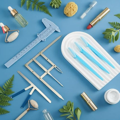 Weewooday 6 Pieces Tattoo Eyebrows Rulers 3 Point Positioning Ruler Mini Caliper Double Scale Vernier Calipers Eyebrow Caliper Microblading Ruler Measuring Tool with Eyebrow Shaver (Blue) - color: Blue