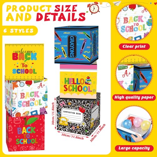 Tenceur 6 Pcs Back to School Decorations Box First Day of School Party Decor 11.8'' Crayon Composition Notebook Paper Boxes for Teacher Classroom Preschool Kindergarten Photo Booth Prop Party Supplies - style: Back to School