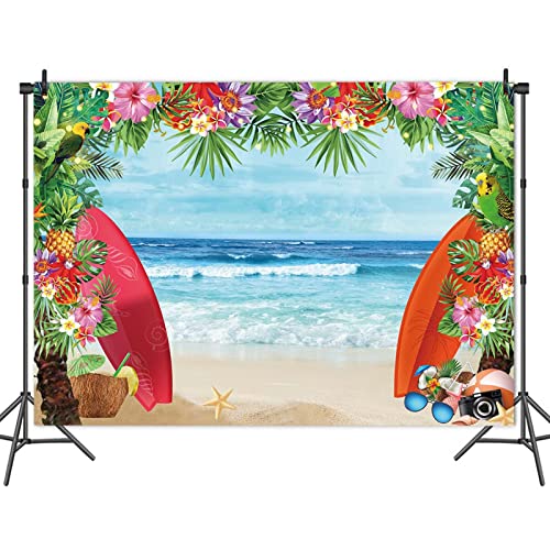 9x6ft Summer Tropical Beach Theme Photo Background Beach Conch Hawaii Blue Sea Flower Children Birthday Luau Party Photography Backdrop Cake Table Decor Supplies - size: 9X6 FT