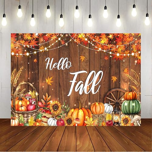 Mocsicka Hello Fall Backdrop Banner Fall Thanksgiving Photography Backdrop Rustic Wooden Door Autumn Pumpkin Harvest Baby Shower Decorations Photo Booth Props (10x7ft(120x82 inch)) - size: 10x7ft(120x82 inch)