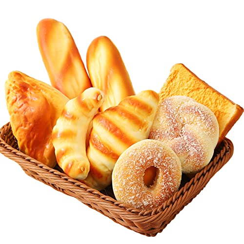 Joeabor 8pcs Artificial Bread Set, Realistic Fake Food for Display, Fake Bread for Decoration, Faux Food Props for Staging, Includes Faux Croissant, Dessert, Loaves - color: Set a