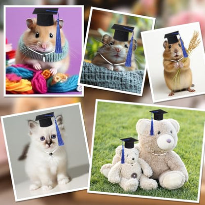 Eccliy 2 Pcs Pet Graduation Caps Mini Bachelor Hats with Tassel for Small Animal Guinea Pigs Hedgehog Bird Turtles Hamster Photo Props Graduation Holiday Festival Party Accessory(Blue) - color: Blue