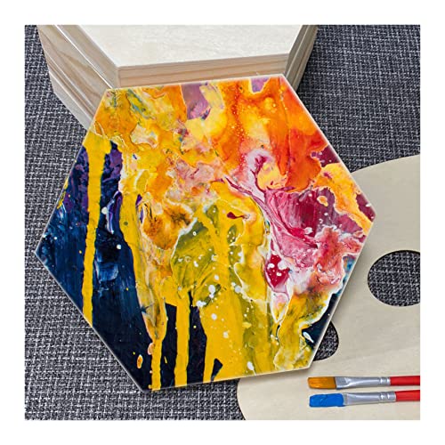 6 Pieces 6'' x 7'' Unfinished Wooden Hexagon Painting Panel Boards for Crafts, Blank Wood Canvas Panels for Pouring Art