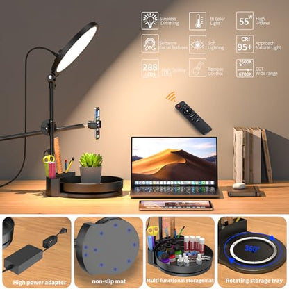 Selfie Light Kit for Desk and Laptop,55W Dimmable Full Screen Ring Light,with Rotating Storage Box,Pen Holder Stand,Phone Holder and Controller (Maya Blue, 10.5) - color: Maya Blue