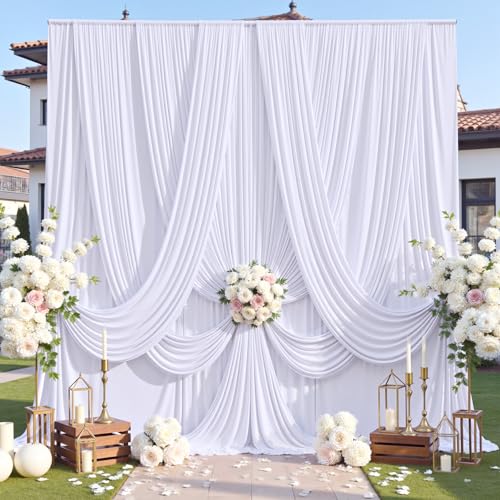 10ft×12ft Wrinkle Free White Backdrop Curtain for Wedding Parties, 2 Panels 5×12ft Long Silky Polyester Fabric Backdrop Drapes White Photo Back Drop Curtains for Party Photography Background Cloth - color: White, size: 12ft Long_2 Panels