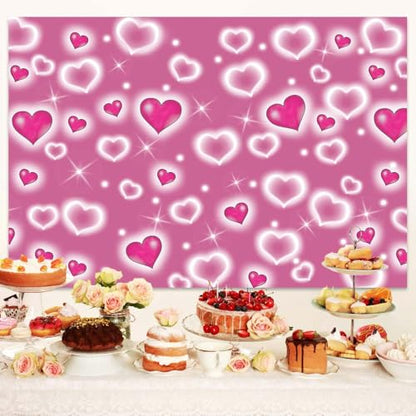 5 x 3 ft Valentine's Day Pink Heart Background Glitter Heart Romantic 90s Valentine Day Party Photography Background Women Men Happy Birthday Photography Background Banner Photo Booth Studio Props - color: Pink3, size: 5x3ft