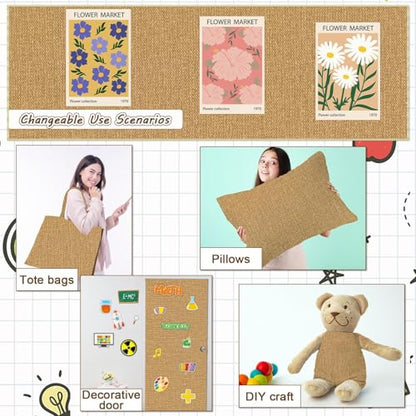Brown Burlap Texture Classroom Bulletin Board Decorations Fabric 47x141inch Brown Burlap Grain Classroom Background for Wall Backdrop, DIY Craft, Bulletin Board, Pillow, Curtain, Reusable, Easy to Cut - style: Weave