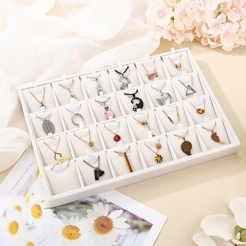 24 Grids Stackable Jewelry Tray Organizer with Removable Dividers, Velvet Jewelry Display Tray for Earrings Necklaces Bracelet Rings Display Showcase - Beige - color: Beige