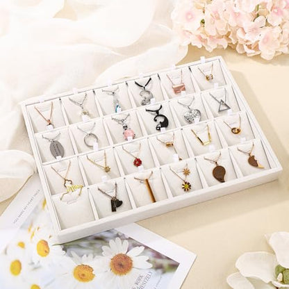 24 Grids Stackable Jewelry Tray Organizer with Removable Dividers, Velvet Jewelry Display Tray for Earrings Necklaces Bracelet Rings Display Showcase - Beige - color: Beige