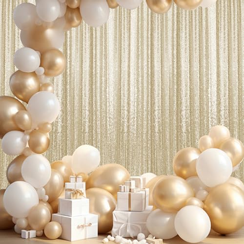 2×8FT-2PCS Champagne Gold Sequin Backdrop Curtains Panels, Photography Backdrop Glitter Curtains Fabric Background for Christmas Wedding Party Decor - color: Champagne, size: 2X8FT-2PCS