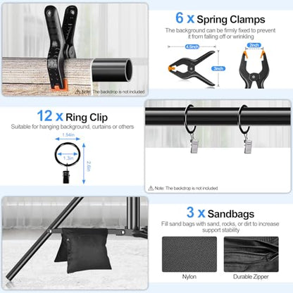 FUDESY 10x20ft Backdrop Stand Heavy Duty Adjustable Photography Background Support System with Angle Rotatable Connector, Spring Clamps, Sandbags, Ring Clips, Carry Bag for Photo Video Studio, Wedding