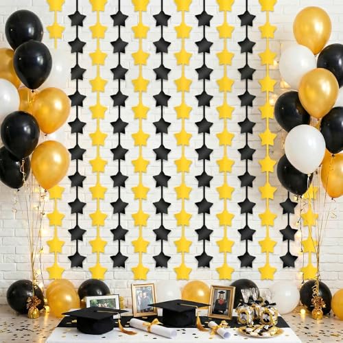 2 Pack Black Gold Star Foil Fringe Curtains Backdrop Streamers 3.3×6.6ft Birthday Party Decorations Photo Booth Props for Birthday Graduation Party Supplies