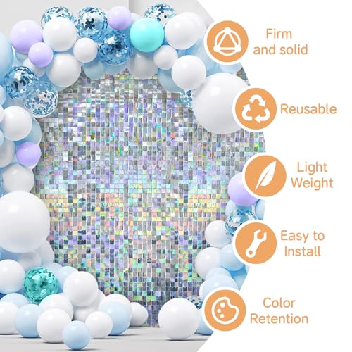 Iridescent Silver Shimmer Wall Backdrop,Shiny Sequins,12Pcs Sequins Backdrop Panels,Glitter Bling Photo Background for Birthday Party Wedding Engagement Anniversary Graduation (Each 1FT², Total 12FT²) - color: Iridescent Silver, size: 3 FT x 4 FT