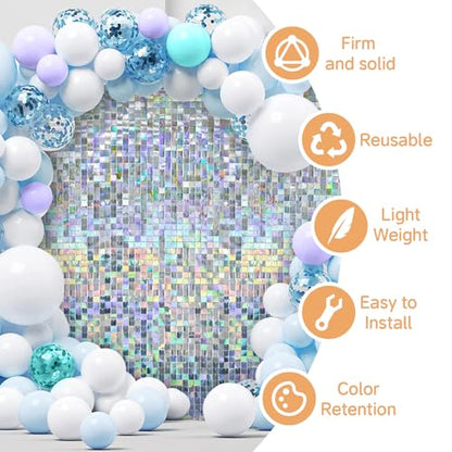 Iridescent Silver Shimmer Wall Backdrop,Shiny Sequins,36Pcs Sequins Backdrop Panels,Glitter Bling Photo Background for Birthday Party Wedding Engagement Anniversary Graduation (Each 1FT², Total 36FT²) - color: Iridescent Silver, size: 6 FT x 6 FT