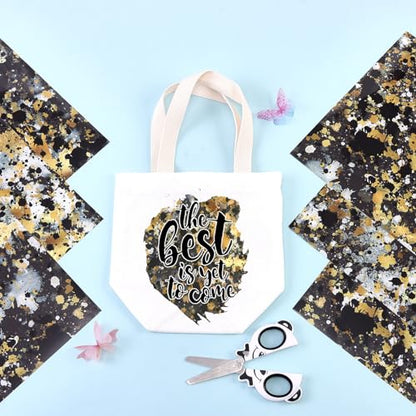 Tintnut Black Gold Splash Heat Transfer Vinyl - 6 Sheets 10"x12"Watercolor HTV Patterned HTV Iron On Vinyl for T-Shirts Hats Clothes - color: Black Gold-6pcs