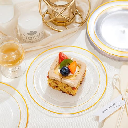 bUCLA 100 Pieces Clear Gold Plastic Plates Disposable - 6.25 Inch Clear Plastic Dessert Plates with Gold Trim for Party, Wedding & Thanksgiving - color: 6.25Inch-100pcs-Clear Gold
