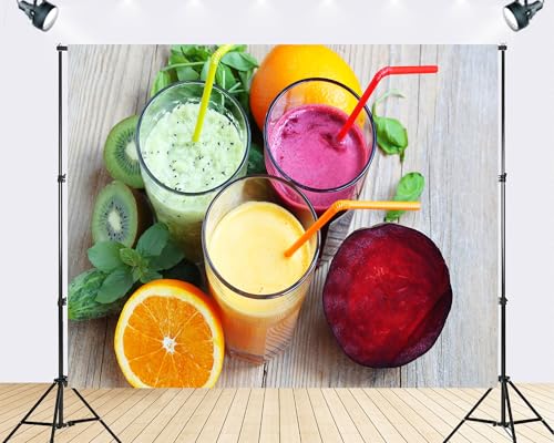 Trykid 17x10ft Fresh Fruit Juice Backdrop Colorful Smoothie Healthy Drink Photography Background Food Themed Shoot Party Decoration Tapestry Photo Booth Prop Fabric - size: 17x10ft