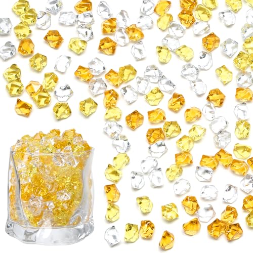 LAIDANLA 500PCS Mixed Yellow Acrylic Gems Vase Fillers Fake Ice Cubes Plastic Diamonds Fake Crushed Rocks for Centerpiece DIY Party Table Scatter Prop Wedding Decoration Accessories - color: Mixed Yellow
