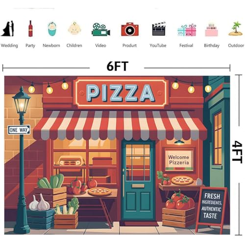Cartoon Italian Pizza Shop Backdrop Fresh Vegetables Fruits Boys Girls Cooking Baby Shower Background Pizzeria Birthday Party Decorations Pizza Party Favors (B, 6X4FT) - color: B, size: 6X4FT