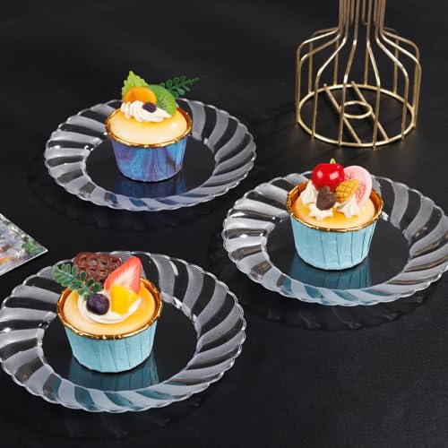 U-QE 100 Pieces Clear Plastic Plates-6 Inch Plastic Dessert Plates Disposable - Washable & Reusable - Premium Hard Clear Plates Fancy Disposable Heavy Duty Plastic Plates for Party,Weddings and Events - color: 6Inch-100pcs-Clear