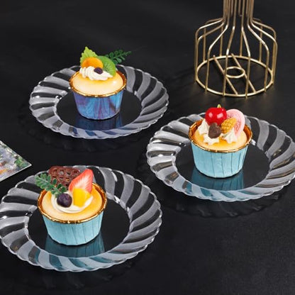 U-QE 100 Pieces Clear Plastic Plates-6 Inch Plastic Dessert Plates Disposable - Washable & Reusable - Premium Hard Clear Plates Fancy Disposable Heavy Duty Plastic Plates for Party,Weddings and Events - color: 6Inch-100pcs-Clear