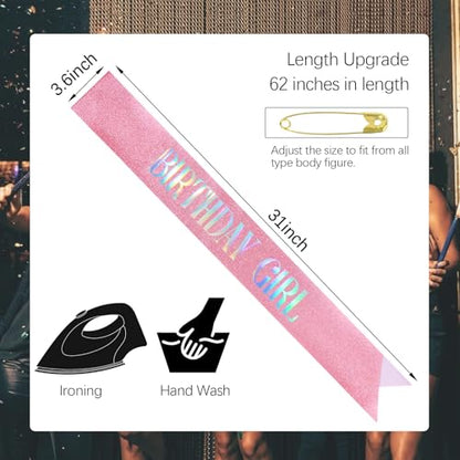 CIEHER Pink Birthday Sash - It's My Birthday - Glitter Fabric Sash for Girls - 62" L x 3.6" W - Adjustable - 1 Count (Pack of 1) - Female - Pink - HAIRBAND - color: Pink