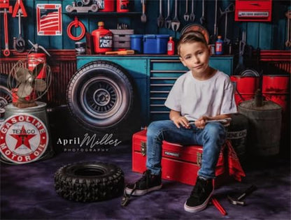 Kate Modern Garage Backdrop for Photography Tool Holder and Tires Red Tanker Interior Background Photo Studio Props (7x5ft) - size: 7x5ft
