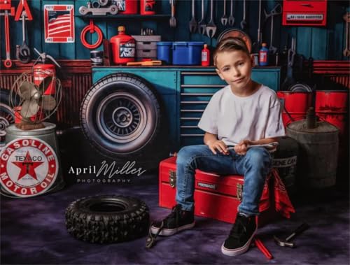 Kate Kate Modern Garage Backdrop for Photography Tool Holder and Tires Red Tanker Interior Background Photo Studio Props 10x8ft - size: 10x8ft