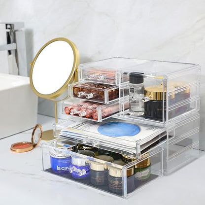Cq acrylic 2 Pack Clear Desk Organizer With Drawers,Stackable 6 Drawers Skincare Organizer,Cute Skin Care Organizers for Vanity Hair Clip,Jewelry,Beauty Product Desk and Makeup Organizers Countertop - size: Large 6 Drawers