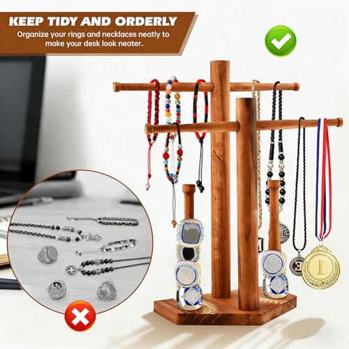 Wooden Baseball & Softball Drip Necklace Holder, Championship Ring Display Holder, Sports Ring Organizer for Boy Team Player Men Home Bedroom Decor