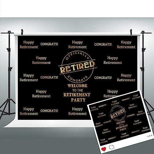 Officially Retired Black Golden Banner Backdrop for Photography, 5x3FT, Happy Retirement Party Background, Photo Booth Studio Props BJMYLU393 - size: vinyl-5x3ft
