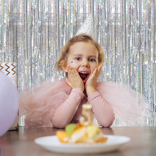 Tinsel Curtain Party Backdrop Silver Birthday Party Decorations 10 Packs Glitter Foil Fringe Curtain Party Decor Streamers Photo Booth for Birthday Christmas Wedding Halloween Graduation Decorations - color: Silver, size: 10 Pack