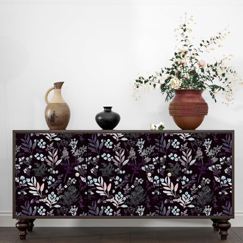 Laatse Vintage Purple Wallpaper Peel and Stick Dark Floral Wallpaper 17.5'' x 118'' Purple Leaf Contact Paper Vinyl Waterproof Self Adhesive Boho Botanical Wall Paper for Bedroom Cabinet Décor - color: Dark Purple, size: 118" x 17.5"