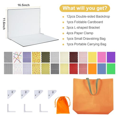 Meking 12Pcs 24Patterns Product Photography Backdrops Kit Small Photo Backdrop Colorful Polka Dot Flat Lay Background for Jewelry, Cosmetics,Crafts and Other Small Product Photography (16.5X11.8inch) - color: Polka dot style