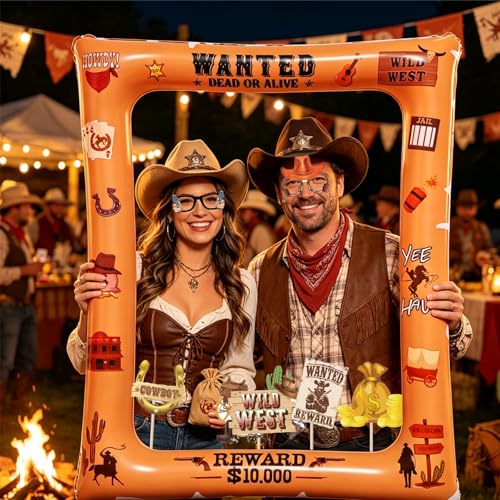 30PCS Western Cowboy Cowgirl Photo Booth Props with 1PCS Inflatable Photo Booth Frame for Wild West Themed Party,Country Party,Cowgirl Bachelorette Party,Cowboy Party Supplies - color: Western Cowboy