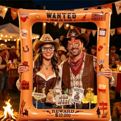 30PCS Western Cowboy Cowgirl Photo Booth Props with 1PCS Inflatable Photo Booth Frame for Wild West Themed Party,Country Party,Cowgirl Bachelorette Party,Cowboy Party Supplies - color: Western Cowboy