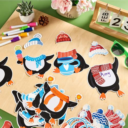 60pcs Winter Theme DIY Cutouts Penguin Bulletin Board Decoration Set Christmas Penguin with Hat Paper Cut-Outs Decor for Winter Holiday DIY Photo Craft Xmas Party School Classroom Wall Door Supplies - style: Penguin
