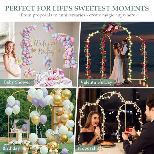 WellSign Wedding Arch Backdrop Stand 6FT, 5FT, 4FT Set of 3 Metal Gold Balloon Arch kit Stand for Ceremony Baby Shower Valentine Engagement Party Event Decoration, Garden Climbing Plant Fram - size: 6FT+5FT+4FT