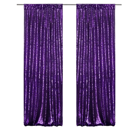 PartyDelight Purple Sequin Backdrop Curtains 2x8ft 2 Panels - High Density 3mm Shimmer Sequin Background Sparkly Photography Drapes for Royal Theme, Carnival & Magical Party & Event Decor - color: Purple, size: 24"W x 96"L (Pack of 2)