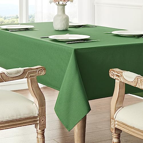 Veblandy 2 Pack Rectangle Tablecloth, 52x70 inch, Water Resistant Wrinkle Free Linen Textured Table Cloth Washable, Decorative Fabric Table Cover for Dining, Party and Camping, Green - color: Green, size: 52" x 70" (Rectangular)