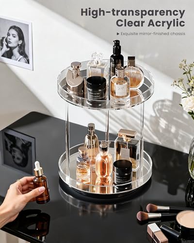 Lolalet 360 Degree Rotating Acrylic Perfume Organizer Stand, 2 Tiers Clear Perfumes Holder Display Rack, Makeup Skincare Organization for Vanity Bathroom Countertop -Large, Clear - size: Large