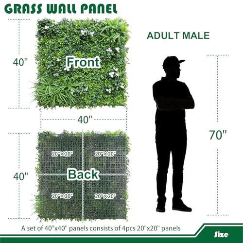 Artificial Grass Wall Panels 40"x40"-6Packs Greenery Backdrop Faux Boxwood Panel Fake Hedge for Garden Wedding Décor Outdoor Green Privacy Fence, 02 Mixed - color: #02Mixed4040, size: 40"x40"
