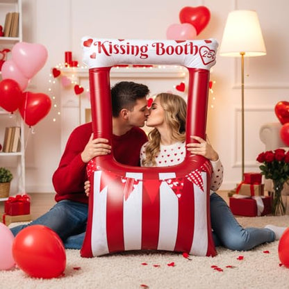 Colingmill 55 Inch Valentines Day Kissing Booth Photo Frame Inflatable Balloon Decorations Valentines Inflatables Outdoor Decorations Photo Backdrop Booth Selfie Frame Background for Party Supplies - style: Kissing Booth