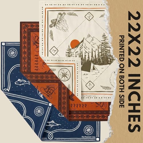 The Peacock Crew Premium Soft Cotton Bandanas Pack for Men and Women Paisley 22 x 22 inches - color: 3 Pack Hiker Western Fish
