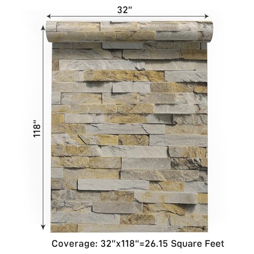 VaryPaper 32''x118'' 3D Slate Brick Wallpaper Peel and Stick for Bedroom Waterproof Brick Contact Paper Removable Self Adhesive Faux Brick Wall Paper for Bathroom Kitchen Backsplash Fireplace Chimney - color: Slate Brick, size: 32" x 118"
