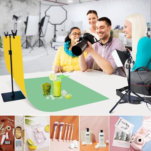 6PCS/12Patterns 34''x23'' Photography Backdrops Small Product Background Paper W/T-Stand, Double Sided Morandi Flat Lay Photo Tabletop Boards for Food Jewelry Cosmetics Props (Warm 6Pcs/12Colors)
