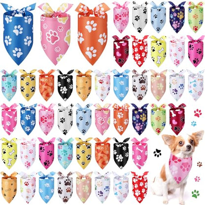 Abbylike 100 Pcs Paw Print Dog Bandanas Bulk Cute Footprint Bandanas for Dogs Triangle Kerchief Bib Scarf for Pets Halloween Party Costume Photo Props Daily Accessories Pet Shops (25.6 x 17.7 x 17.7) - size: 25.6 x 17.7 x 17.7 Inch, style: Paw Print
